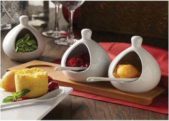 Porcelain Pot Porcelain Spoon and Bamboo Tray