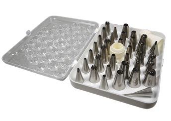 Set of 35 stainless steel pastry nozzles + 2 adaptators