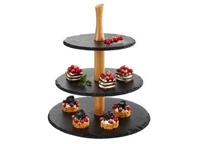 3 Tier Stand Slate/Acacia Wood